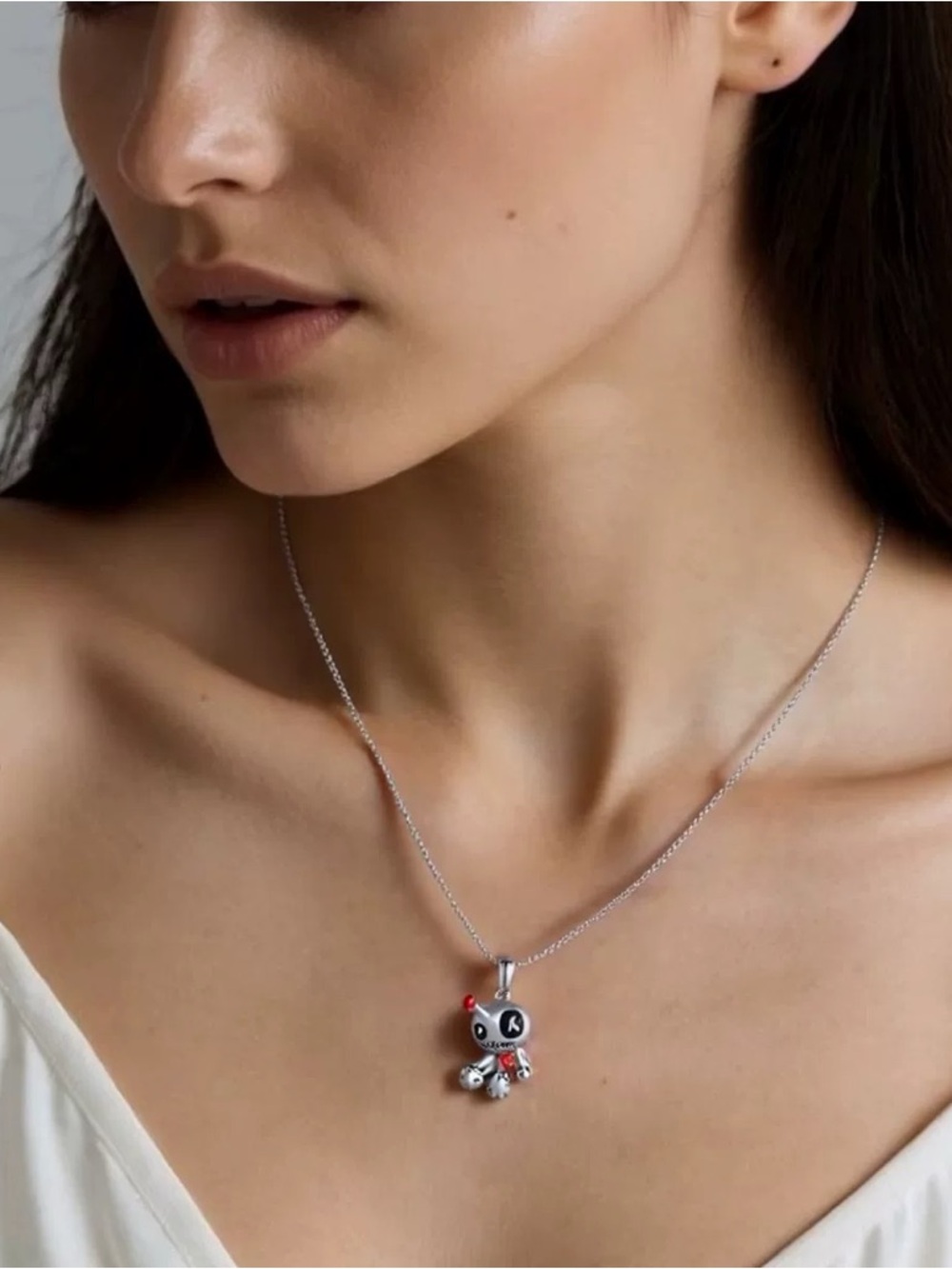 Anthropologie Silver Panda Charm Necklace with Red Accents